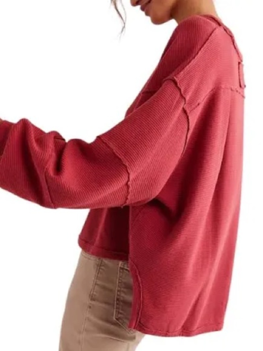 We The Free Total Eclipse Long Sleeve Oversized Drop Shoulder Pink Tee Size S